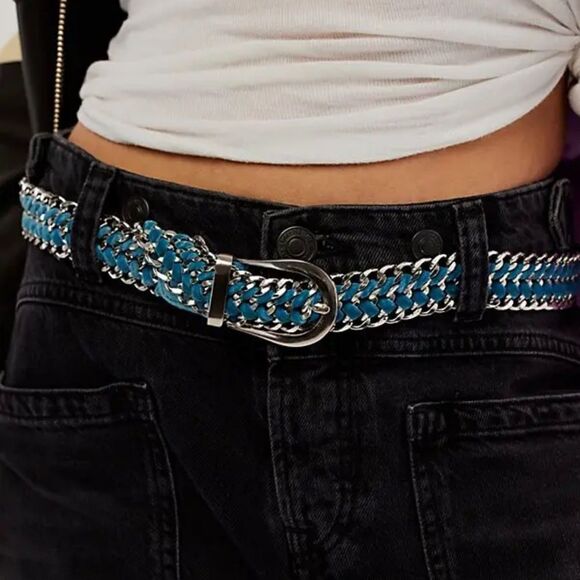 Free People Friday I'm In Love Chain Link & Faux Suede Belt inFrost
